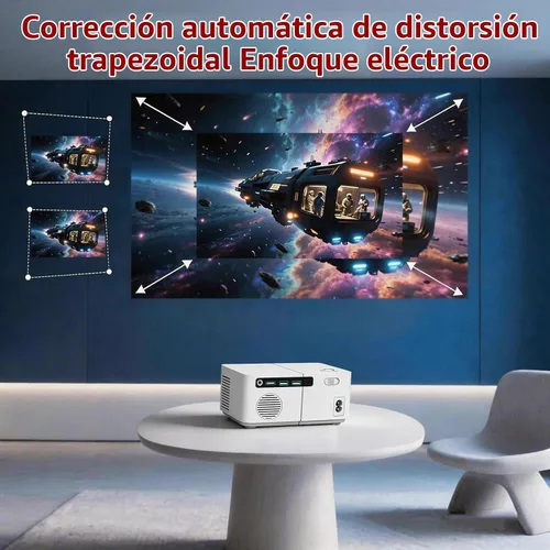 Vista 7 de Mini proyector con WiFi y Bluetooth【Keystone automático y enfoque eléctrico y giratorio】Proyector con soporte integrado Proyector Android adecuado