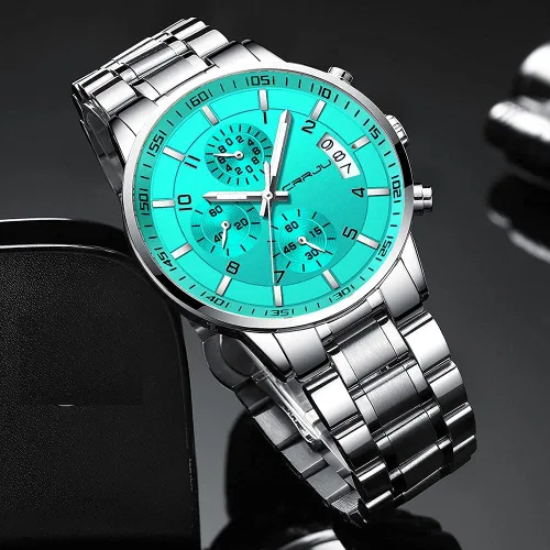 Vista 3 de CRRJU - Reloj de pulsera, de acero inoxidable para hombre, resistente al agua, cronógrafo, correa de acero inoxidable