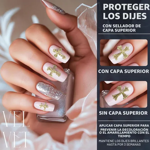 Vista 5 de Dijes de uñas dorados, 100 dijes de cruz dorada para uñas, arte de uñas 3D