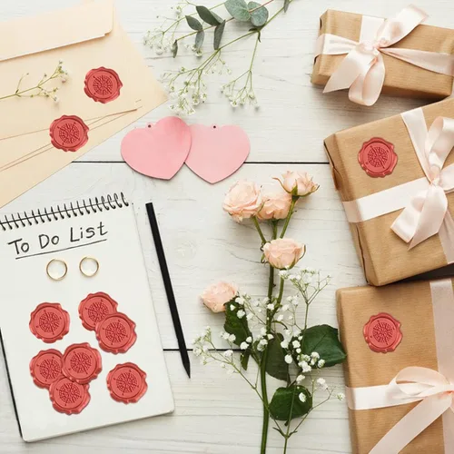 Vista 3 de CRASPIRE 50 calcomanías de sello de cera roja, brújula, autoadhesivas, sello de cera, sobre para invitación de boda, álbum de recortes, bricolaje