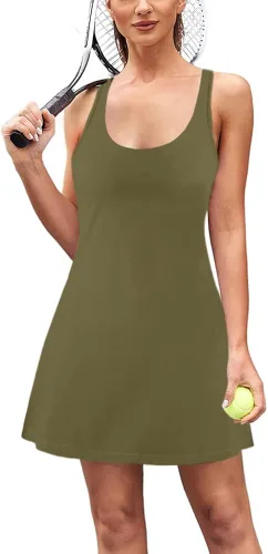Vista 5 de Aurgelmir Vestidos de ejercicio 2 en 1 para mujer con pantalones cortos incorporados, para entrenamiento, atlético, golf, tenis, vestido activo