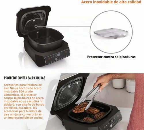 Vista 5 de Protector de salpicaduras de acero inoxidable para Ninja Foodi AG301, accesorios para freidora de aire para parrilla interior Ninja Foodi 5 en 1