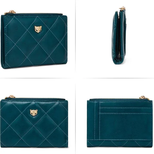 Vista 4 de FOXLOVER RFID - Mini portatarjetas de cuero genuino para mujer, cartera pequeña de cuero para tarjetas, Azul A