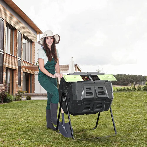 Vista 7 de Squeeze Master - Compostera grande para jardín y otros espacios al aire libre, con doble compartimento rotativo, mejor circulación del aire, sin