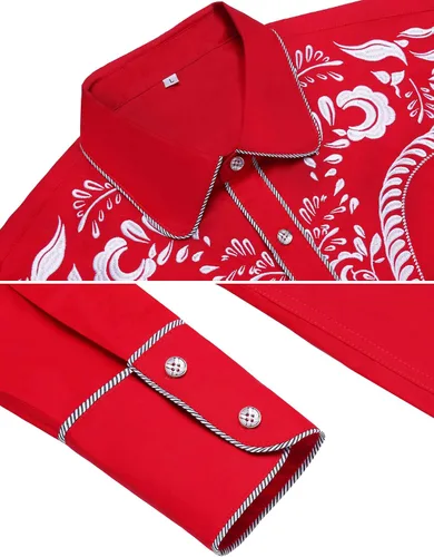 Vista 5 de Daupanzees Camisas bordadas de manga larga para hombre, ajustadas, casuales, con botones