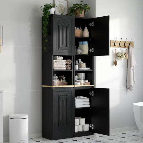 Vista 11 de Gyfimoie - Armario de almacenamiento de baño de 67 pulgadas de alto con 2 Negro