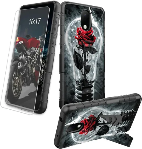 Vista 72 de Funda para AT&T Maestro Max 2021/Cricket Ovation 2 con protector de pantalla de vidrio templado, funda resistente con función atril integrada