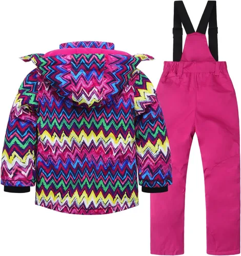 Vista 2 de AIMISYOU Conjunto de chaqueta y pantalones de esquí para niños, abrigos de lluvia para snowboard de invierno, trajes de nieve para niñas y niños