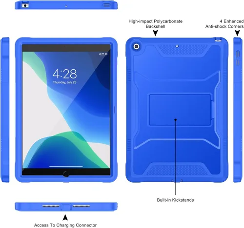 Vista 3 de Soke Funda para iPad de 9ª/8ª/7ª generación de 10.2 pulgadas (versión 2021/2020/2019), con protector de pantalla integrado y soporte, funda
