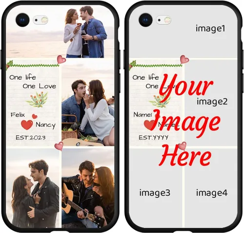 Vista 7 de Funda de teléfono con foto personalizada para iPhone 7 8 SE 2020 2022, imagen/texto personalizado, cubierta negra suave y delgada, regalo único