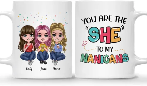 Vista 23 de Gossby Taza de café personalizada de la amistad, regalo personalizado Besites para mujeres con diseño de muñeca, nombre, cita – cumpleaños, Navidad