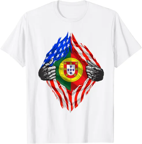 Vista 60 de Camiseta de bandera de Estados Unidos con diseño de raíces portuguesas, Negro, S