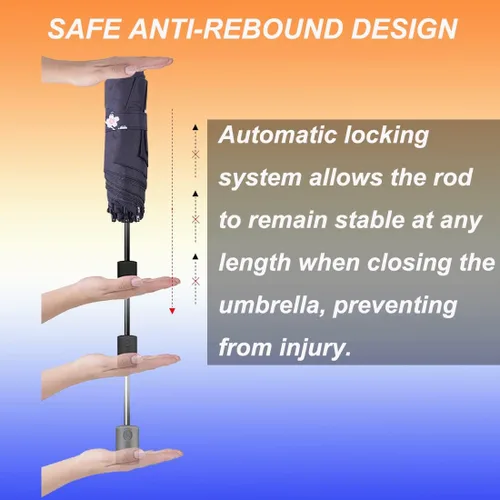 Vista 3 de NOOFORMER Mini paraguas automático de viaje antirrebote para sol y lluvia, compacto, ligero, pequeño, cierre automático, plegable, con 95%