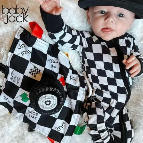 Vista 7 de Baby Jack & Co - Manta de felpa sensorial de 10 x 10 pulgadas para deportes de carreras, juguete de etiqueta para bebés, juguetes de cochecito