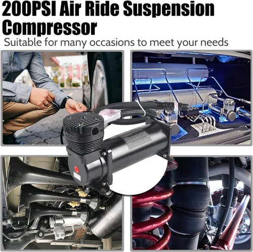 Vista 4 de 2 piezas 200 PSI compresor de aire resistente para bocinas de tren/compresor de suspensión neumática 12V 3/8 NPT negro para bocinas de coche