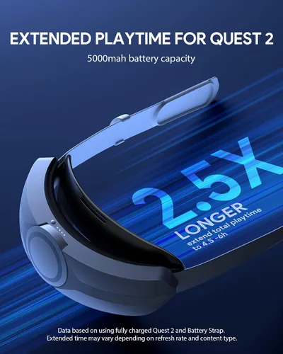 Vista 2 de AUBIKA Head Strap with Battery for MetaOculus Quest 2 Extend PlaytimeCounter BalanceFast Charging Adjustable Elite Strap Replacement Accessories