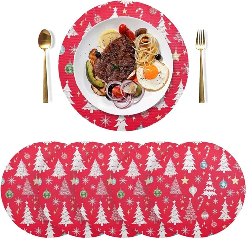 Vista 3 de White Christmas Trees Round Placemat, Non Slip Heat Resistant Table Mats for Kitchen one sizex1