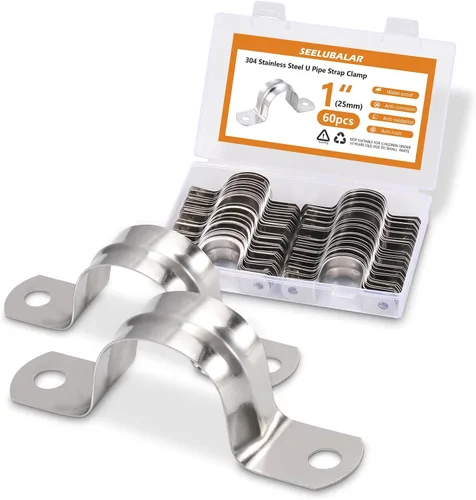 Vista 12 de Paquete de 60 correas de tubo de acero inoxidable M40 (1-1/2 pulgadas), abrazaderas de soporte en U resistentes con 2 agujeros para fijación rígida