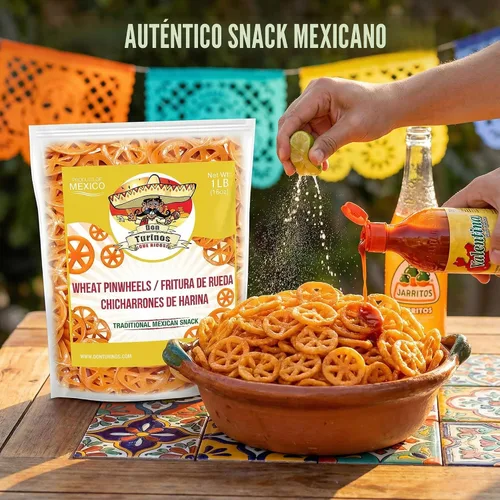 Vista 4 de Duritos (Duros) Pinwheels Snacks de trigo 1 libra - Pasta de trigo en forma de rueda mexicana - Chicharrones de harina - por Turinos