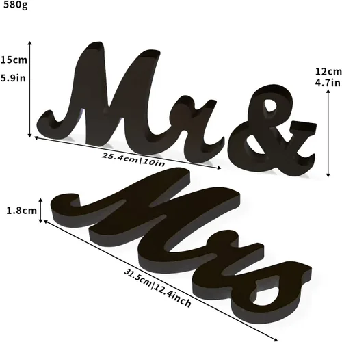 Vista 2 de BLOOBLOOMAX Letrero de madera con texto en inglés "Mr & Mr", letras rústicas de Mr. & Mrs. para mesa de boda, decoración de Miss & Mr. para Negro