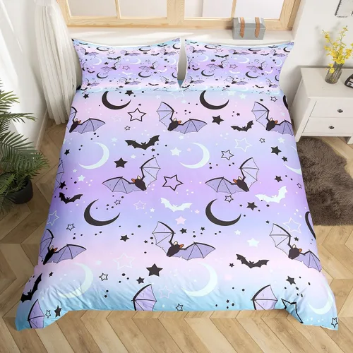 Vista 29 de Manfei Juego de funda de edredón de Halloween tamaño individual, juego de ropa de cama de 2 piezas para niños y niñas, decoración de habitación