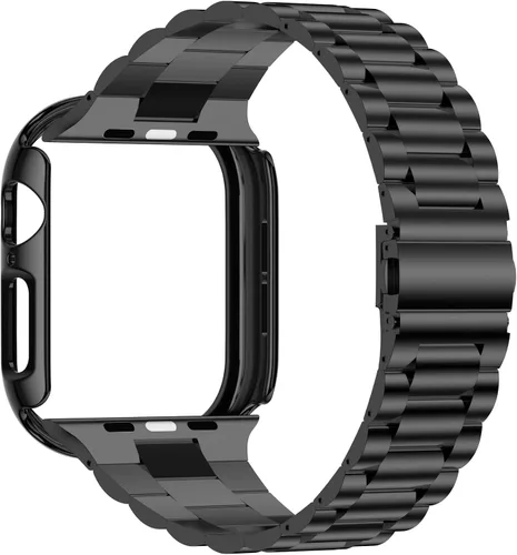 Vista 2 de baozai Compatible con Apple Watch Band de 1.654 pulgadas con funda, correa de acero inoxidable con protector de pantalla de vidrio templado