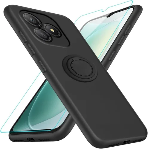 Vista 13 de Funda compatible con Blackview Shark 6/Oscal Tiger 8 con protector de pantalla, soporte de anillo giratorio de 360°, TPU a prueba de golpes, funda