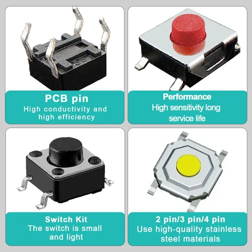 Vista 4 de 250pcs 25 valores Interruptor táctil de botón SMD Micro Momentary Tact Switch Surtido Kit