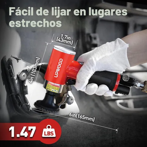 Vista 3 de Kit de pulidora neumática mini lijadora orbital, herramienta de preparación de superficie de ángulo recto de aire de 2 pulgadas con 41 discos