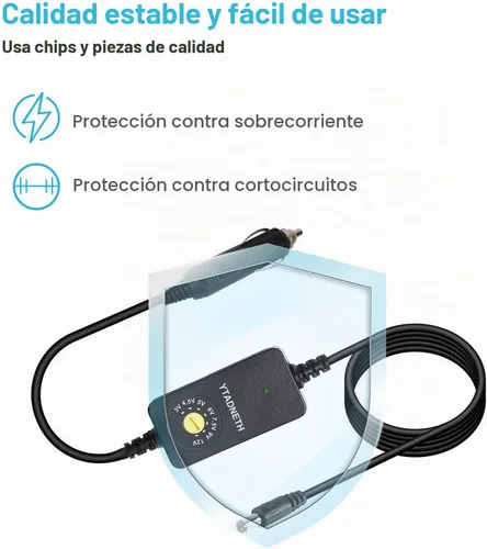 Vista 6 de Adaptador de cargador de coche con 3 V, 4.5 V, 5 V, 6 V, 7.5 V, 9 V, 12 V, 2 A, encendedor de cigarrillos automático, enchufe macho, cable adaptador