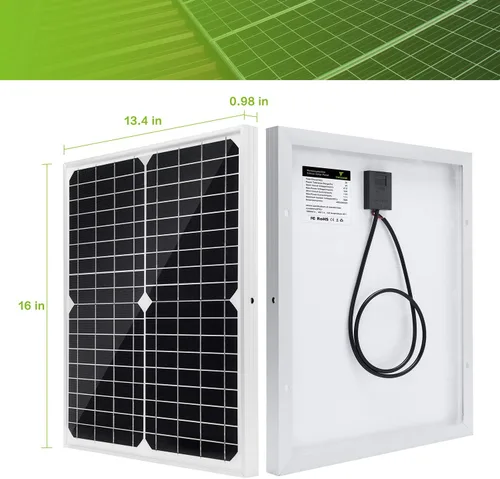 Vista 2 de Kit de panel solar Topsolar de 20 W 12 V monocristalino con controlador de carga solar de 10 A + cable de extensión con clips de batería terminal