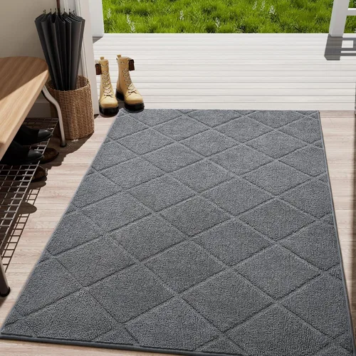 Vista 9 de LOCHAS Tapete negro para puerta de interior, de 20 x 32 pulgadas, parte trasera de goma, lavable y absorbente, tapete de microfibra para entrada