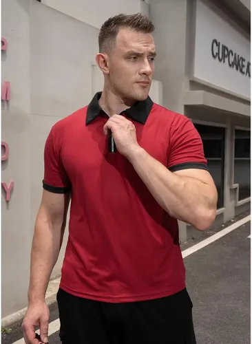 Vista 2 de Rela Bota Polo de manga corta para hombre, con cremallera, estilo casual, ajustado