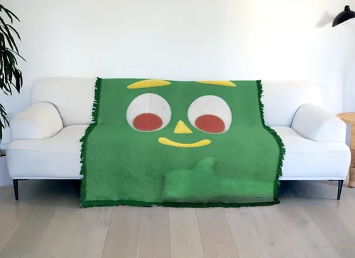 Vista 6 de LOGOVISION Manta Gumby, 50 x 60 pulgadas, tapiz tejido de cara grande, mezcla de algodón, manta con flecos