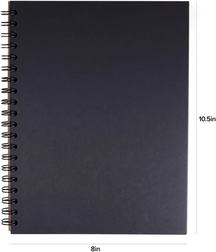 Vista 3 de Cuaderno opaco sin rayas de 8 x 10.5 pulgadas, (paquete de 12) diario de papel negro encuadernado en espiral, 55 hojas, reciclado y sostenible