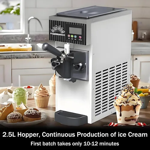 Vista 3 de Máquina de helado de servicio suave para uso comercial y doméstico, 8.8-11.0 lbs/H, panel táctil LCD, limpieza automática, sistema de Metálico