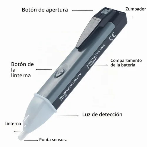 Vista 2 de Herramientas de prueba de voltaje sin contacto, linterna LED, alarma de zumbador, lápiz detector de voltaje CA, rango de prueba 60V - 1000V