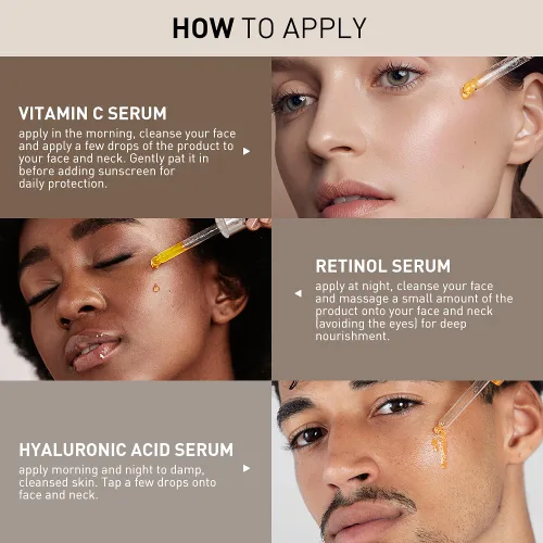 Vista 5 de Aiwei Set de suero facial - Incluye vitamina C, retinol y ácido hialurónico - Mejora la textura de la piel, brillo e hidratación - Sueros faciales
