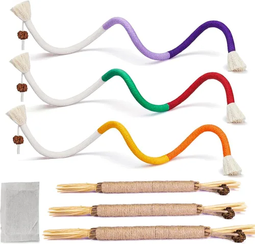 Vista 9 de Cuerda masticable para gatos, paquete de 3 cuerdas para masticar para limpieza de dientes, juguetes de dentición para gatitos con palo