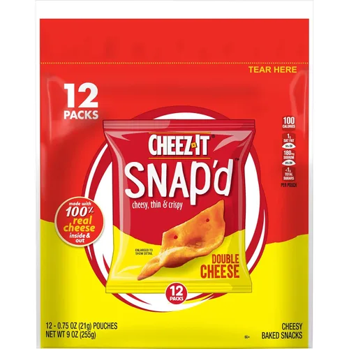 Vista 6 de Cheez-It Snap'd - Chips de galletas de queso, patatas fritas finas, aperitivos de almuerzo, queso doble, caja de 36 onzas (4 bolsas)