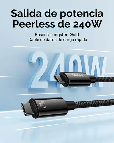 Vista 2 de Baseus Cable USB C, 240 W PD 5A de carga rápida USBC a USBC, cable de carga tipo C de aleación de zinc trenzado para iPhone 17 16 Pro/Plus/Pro Max