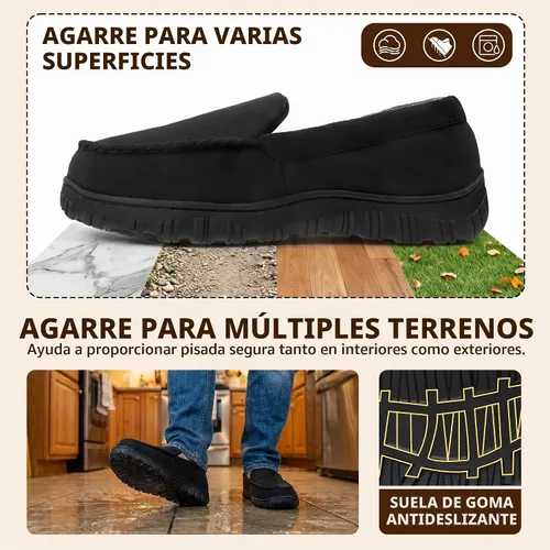 Vista 4 de shoeslocker Pantuflas para hombre de microgamuza mocasín con espuma viscoelástica zapatos para casa Negro