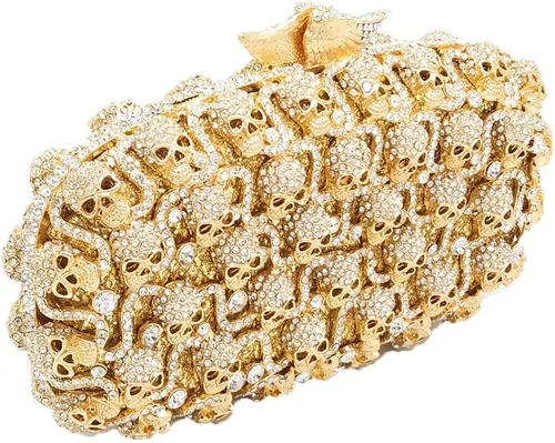 Vista 4 de Boutique De FGG Bolso de mano de cristal de calavera para mujer, bolso de mano de noche con diamantes de imitación, para fiesta, graduación