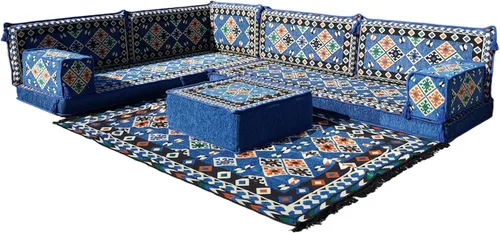 Vista 18 de arabicsofa Juego de asientos Jalsa en forma de L – Majlis árabe hecho a mano con almohadas de respaldo