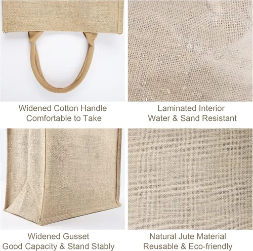 Vista 7 de 3 bolsas de arpillera a granel, bolsa de yute reutilizable con cinta de 5 yardas, bolsa de regalo de arpillera en blanco con asa, bolsa de playa