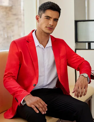 Vista 3 de COOFANDY Chaqueta de satén brillante con dos botones para hombre, chaqueta de esmoquin sedosa, para boda, baile de graduación, cena