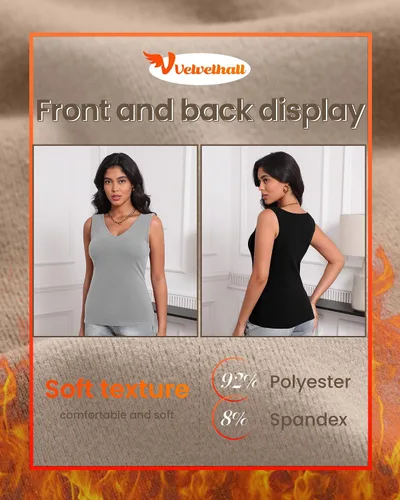 Vista 6 de Paquete de 4 camisetas térmicas sin mangas para mujer, con cuello en V, forro polar, sin mangas, cálido, chaleco de capa base