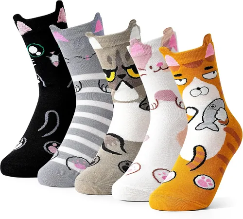 Vista 11 de Belloxis 5 pares de bonitos y divertidos calcetines de animales para mujeres y niñas, cómodos calcetines de algodón para uso diario, grandes ideas