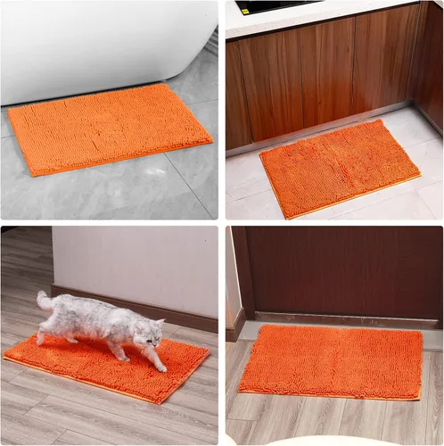 Vista 6 de Alfombra de baño de felpilla, extra suave y absorbente, alfombra de baño lanuda antideslizante, lavable a máquina, 20 x 32 pulgadas, color naranja