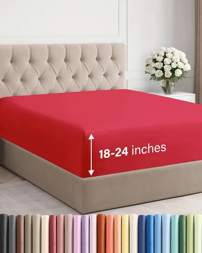 Vista 23 de Sábana bajera ajustable extra profunda Twin XL – Sábana bajera individual de lujo de hotel solamente – Se adapta fácilmente a colchones de 18 a 24